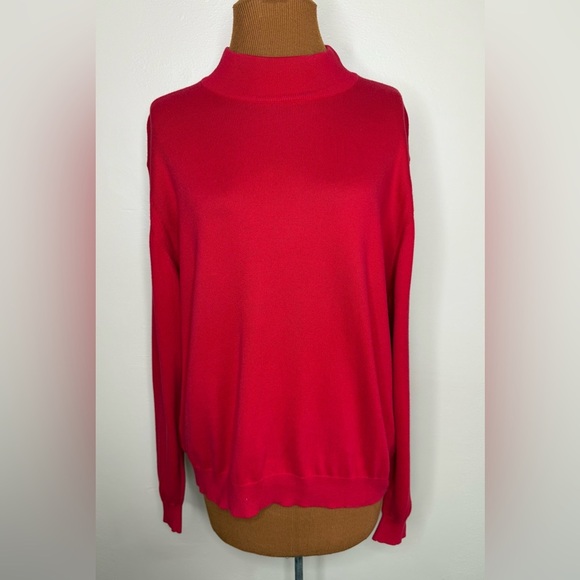 Talbots Vibrant Red Cotton Mock Turtleneck Sweater Size Large - Picture 1 of 6
